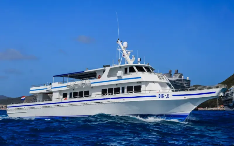 The ferry alongside the dock at Philipsburg, St Maarten